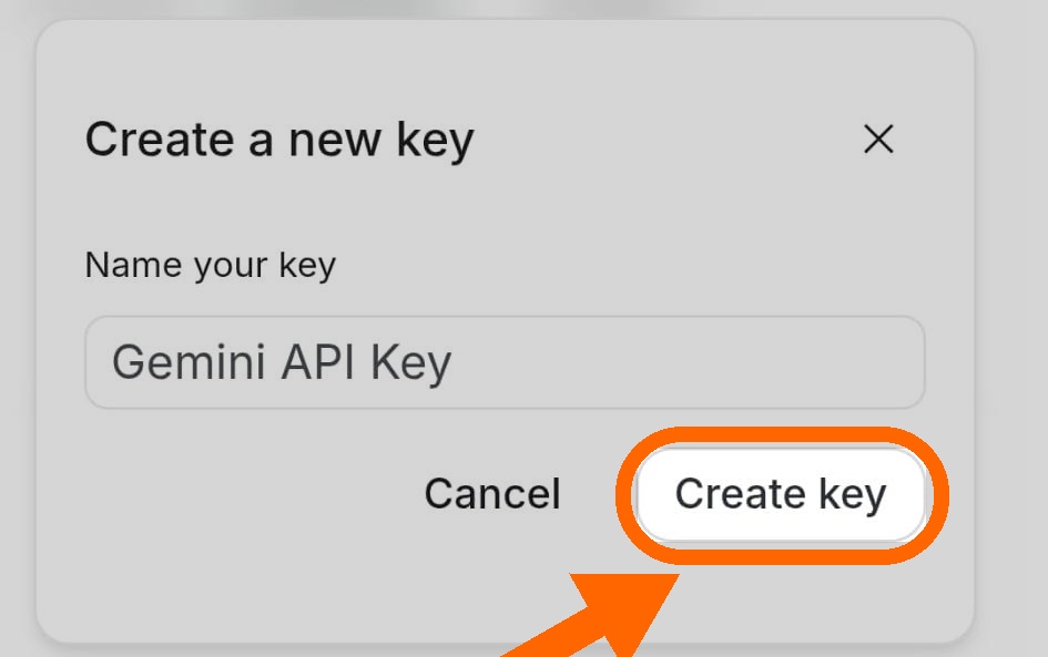 Finestra Create a new key: pulsante Create key evidenziato